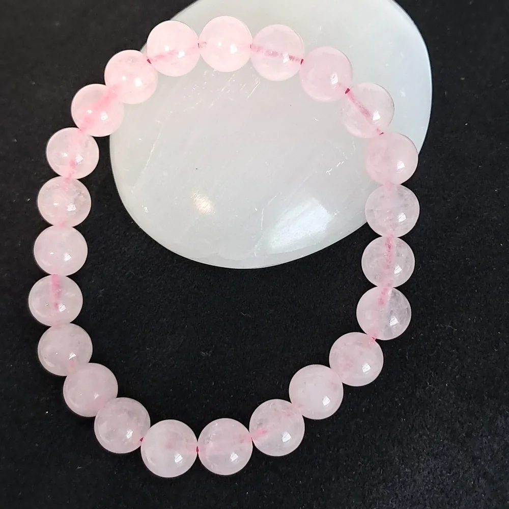 Rose Quartz Natural Crystal‎ Stone Stretchy Bracelet. 8MM Bead Size.